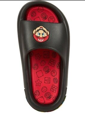 Nintendo Black and Red Kids Slide Sandals with Super Mario Accent